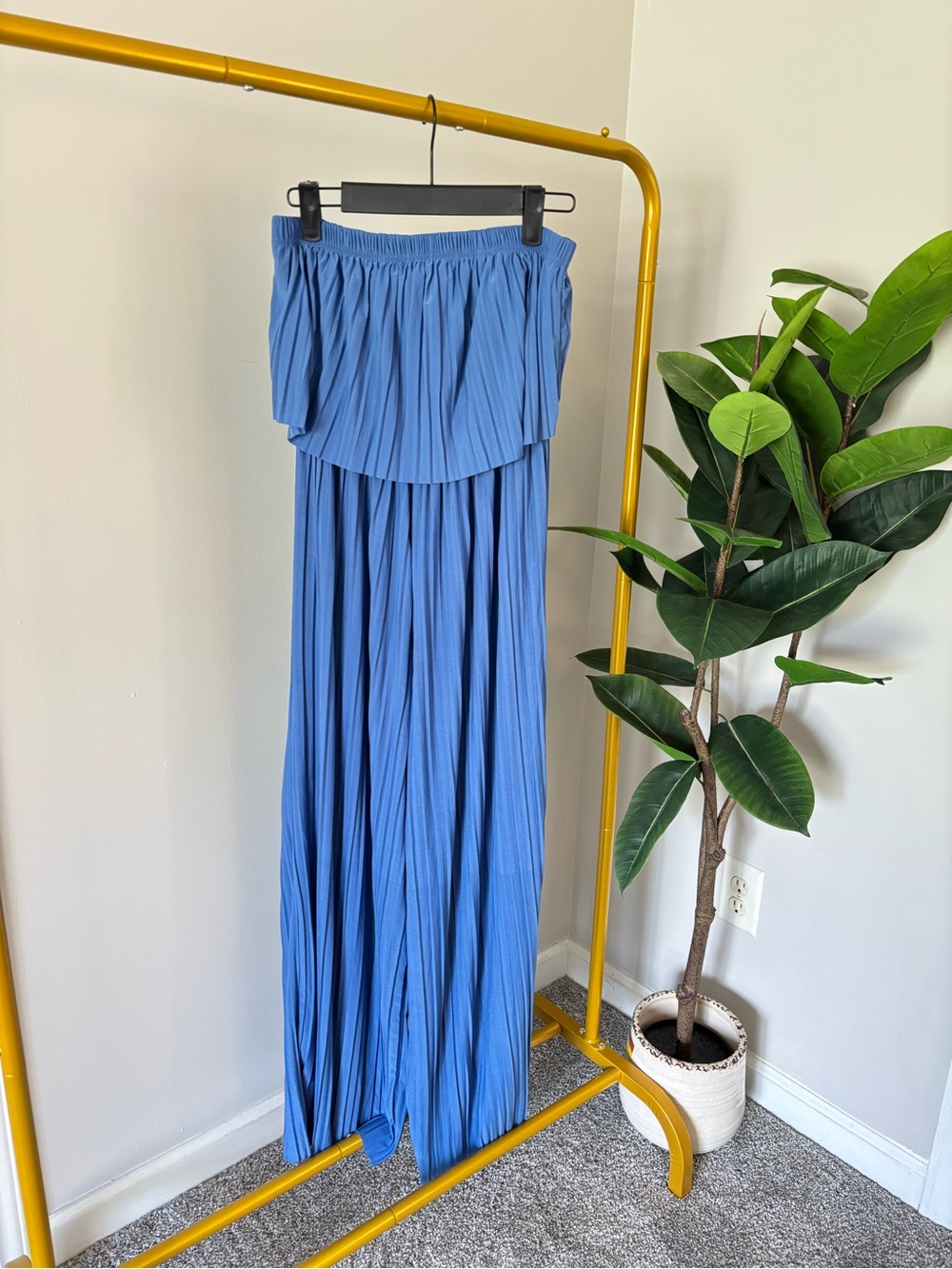 Pleated Blue Maxi Jumpsuit - Lightweight Women's Romper Jumpsuit